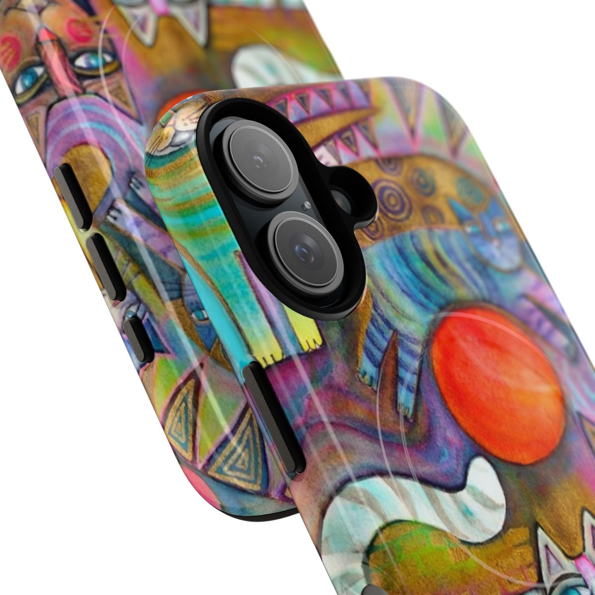 Whimsical abstract cat artwork in the style of Gustav Klimt on a magnetic phone case - Detail