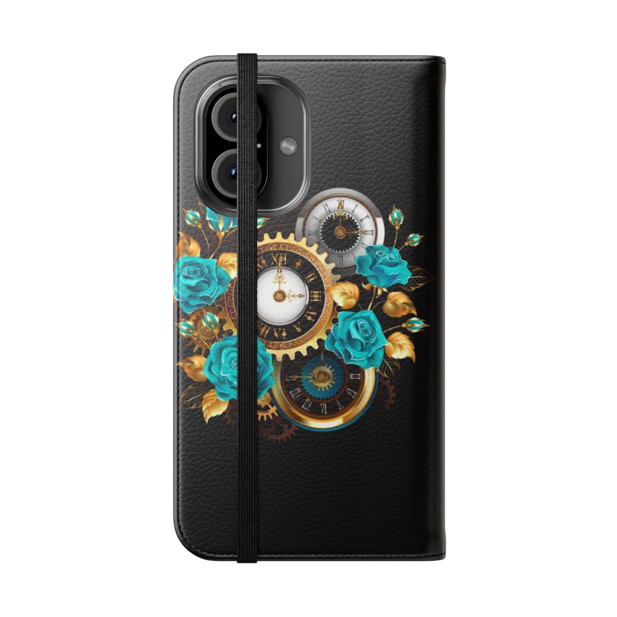 Floral phone case with turquoise and gold botanical artwork - Folded Front