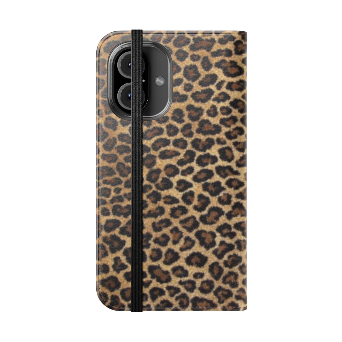 Leopard print flip phone case with protective cover - Folded Front