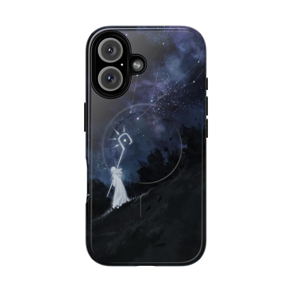 Shepherd-inspired phone case featuring Azem's constellation design against a starry night sky background.