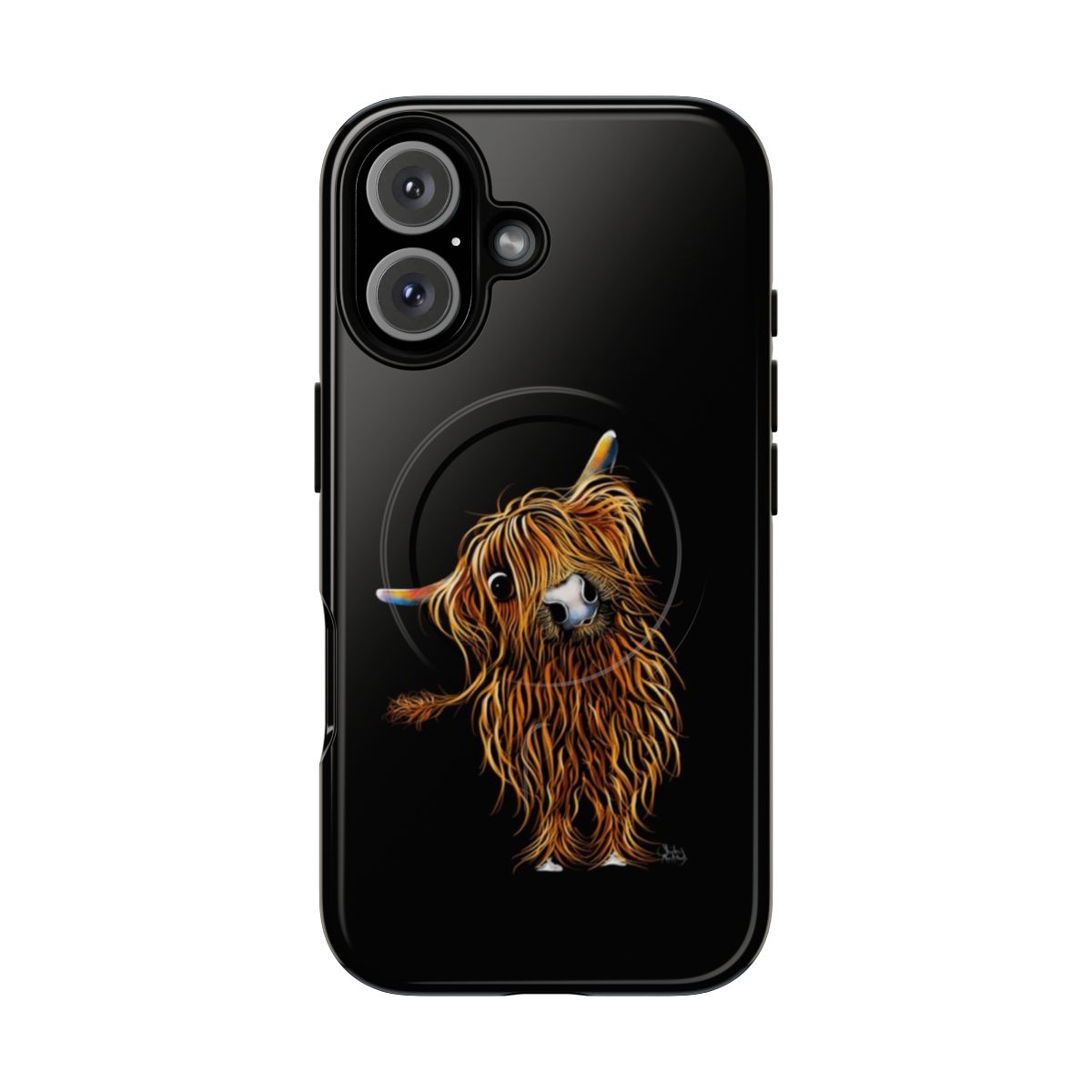 A vibrant and durable phone case featuring a charming highland cow design.