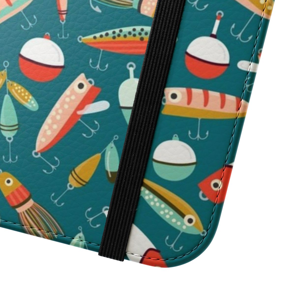 Blue fishing lures phone case with a vector design - Close Up