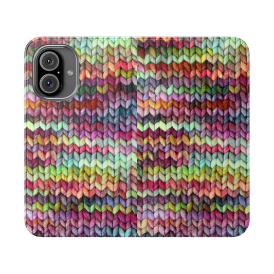 Knit phone case with chicken boot pattern