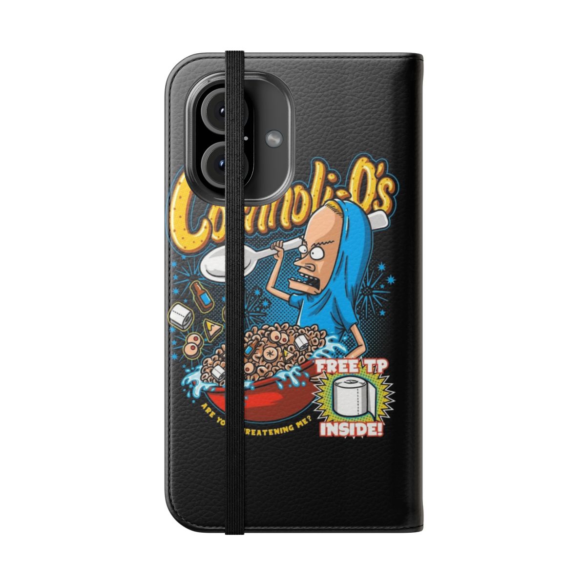 Funny phone case with Beavis and Butthead "Great Cornholio" inspired design - Folded Front