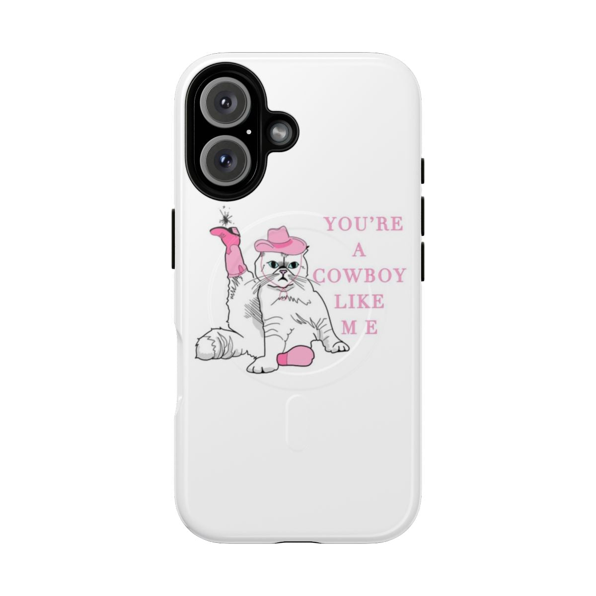 Magnetic phone case with a cowgirl-inspired design inspired by Taylor Swift's "You're a Cowboy Like Me" song.