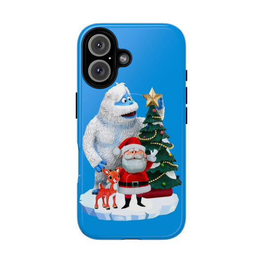 Festive magnetic phone case featuring Bumble, Rudolph, and Santa Claus characters from the classic Rankin/Bass Christmas special