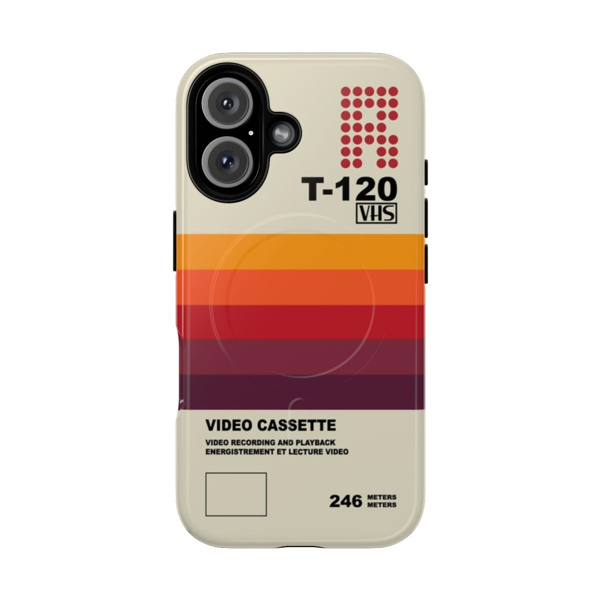 Retro VHS-inspired magnetic tough phone case with a vintage design