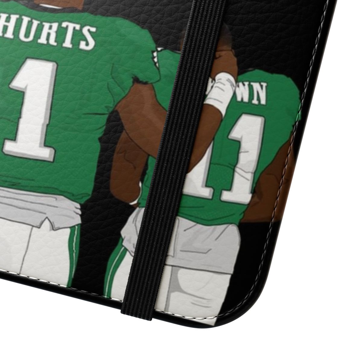 Philadelphia Eagles-Inspired Flip Cover Phone Case Featuring Jalen Hurts and AJ Brown - Close Up