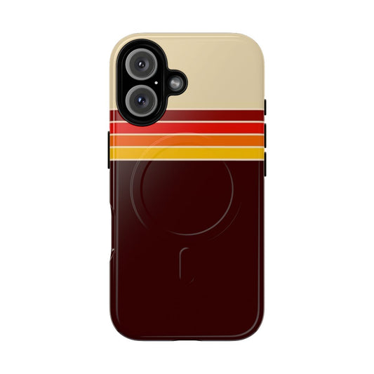 Retro striped phone case with abstract 1970s style pattern