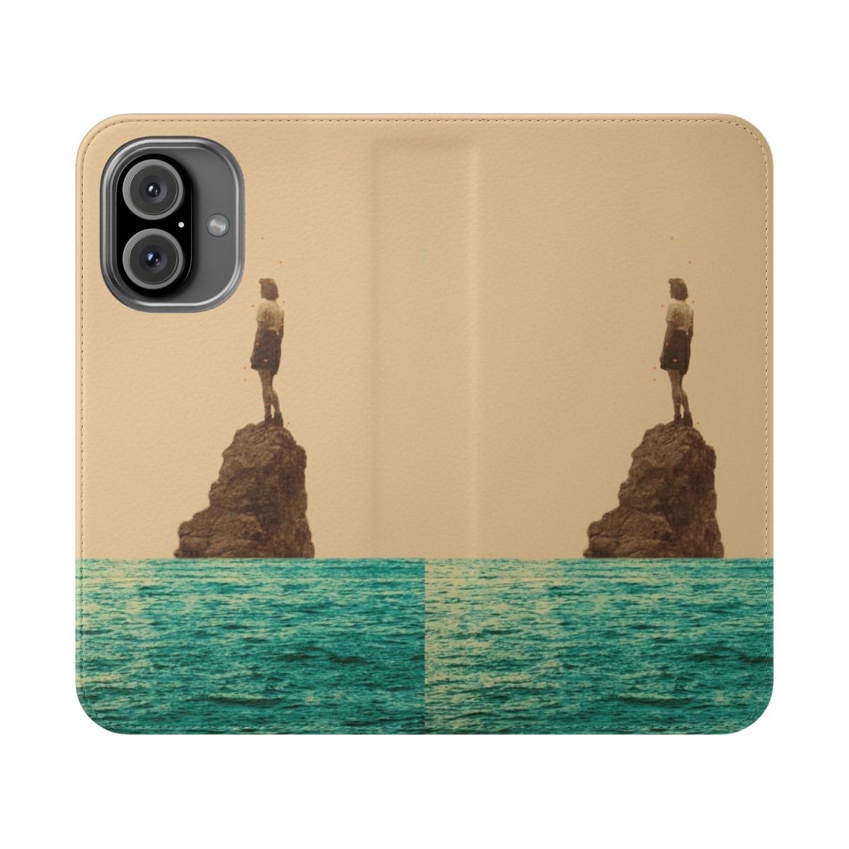 Vintage collage design phone case featuring a surreal, summer-themed nature scene with a lone woman.