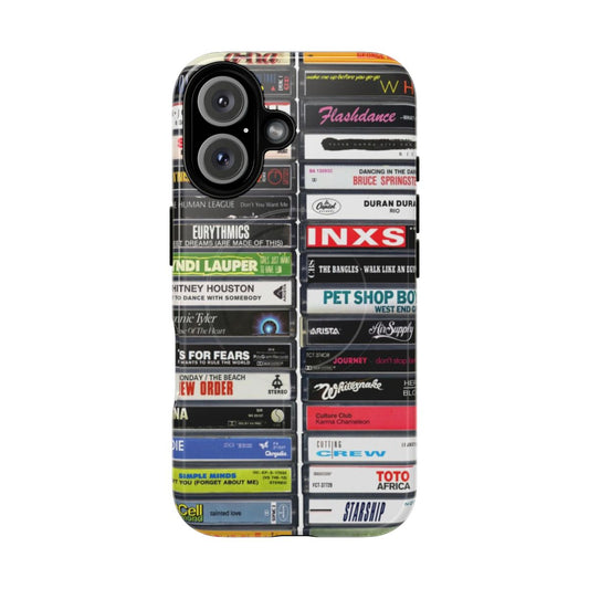 Stylish retro 80s phone case featuring iconic 1980s hit songs