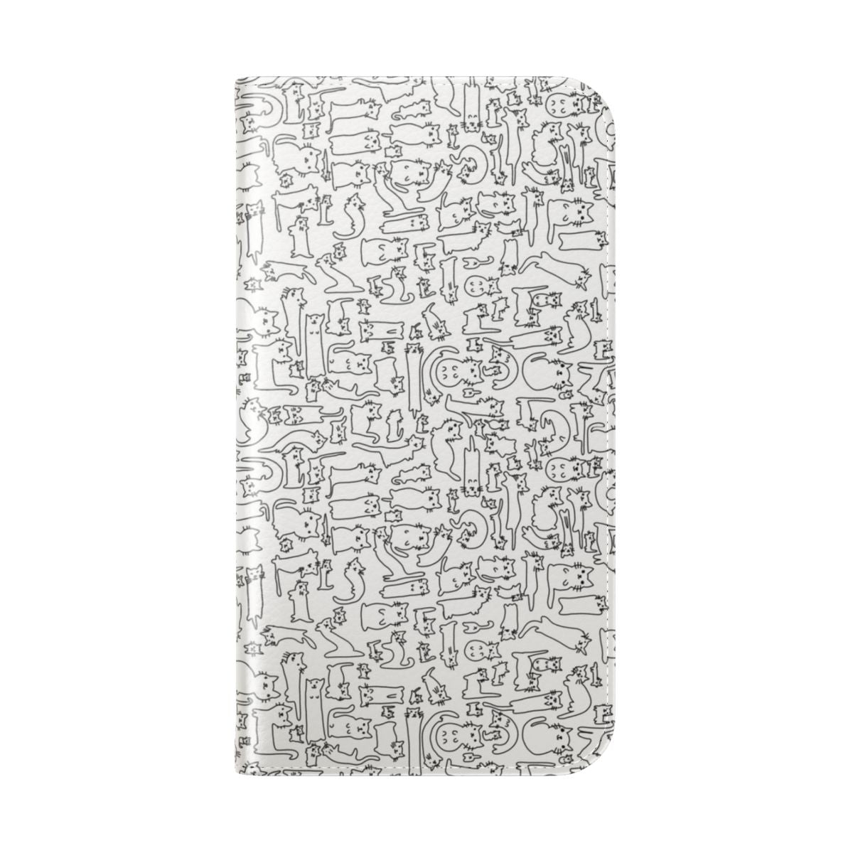 A colorful flip phone case featuring a collage of cute cats with whiskers and paw prints. - Folded Back