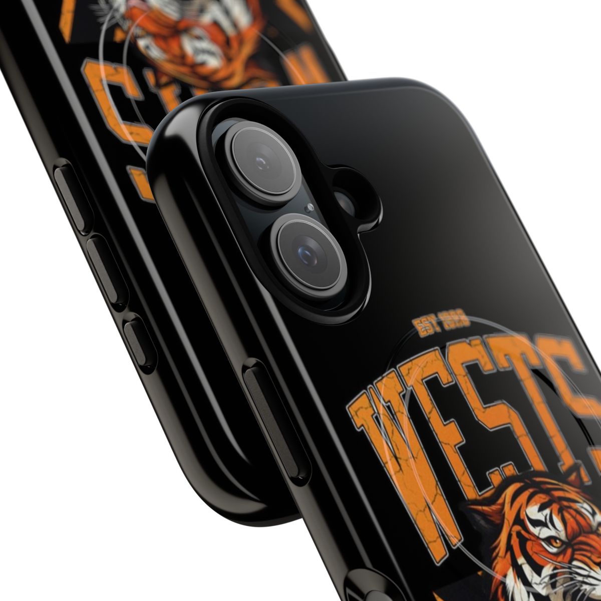 Retro-style phone case featuring the Wests Tigers rugby league team's heritage design - Detail