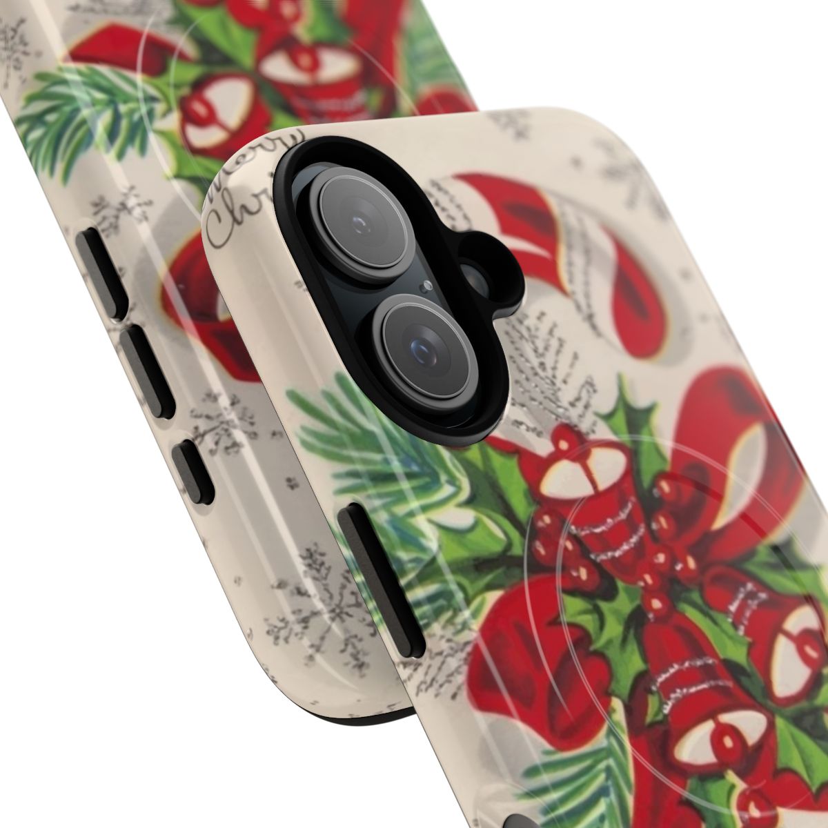 A vintage-inspired red and white candy cane design printed on a durable, protective phone case. - Detail