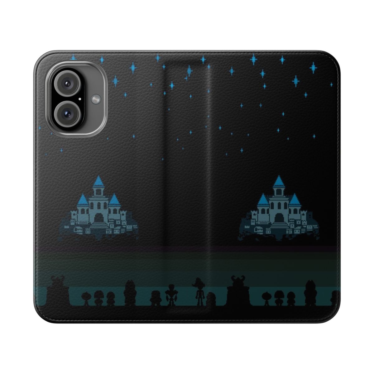 Undertale-themed flip cover phone case with various characters and elements from the game.