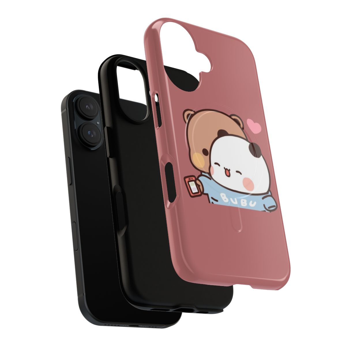 Illustration of a panda bear and a brown bear cuddling in a cozy hoodie on a phone case - Layers