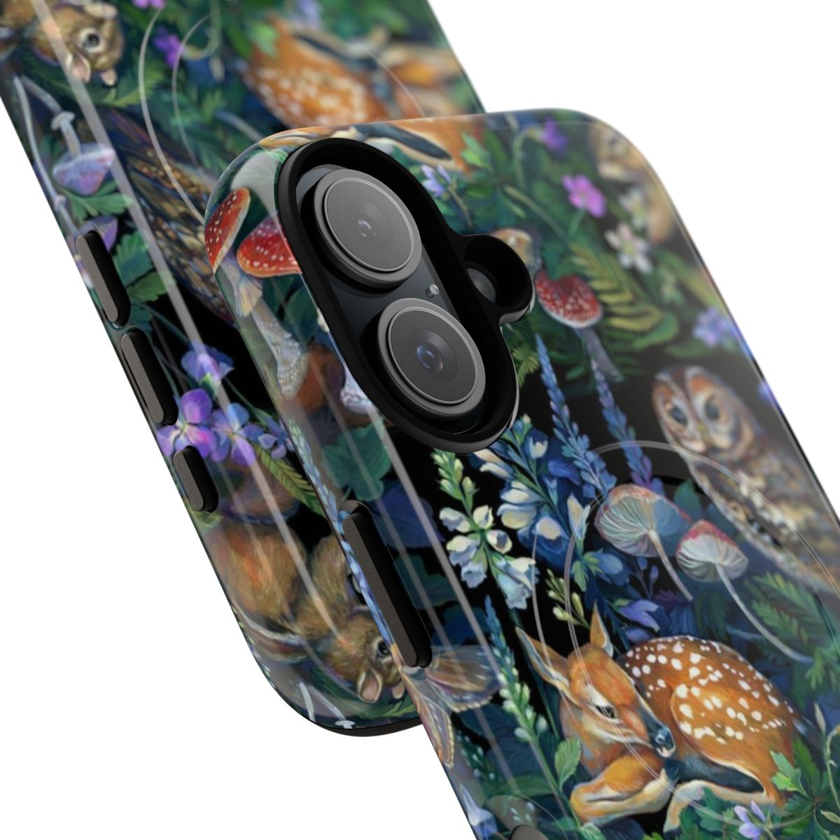 Enchanted forest themed phone case with nature, floral, and animal elements - Detail