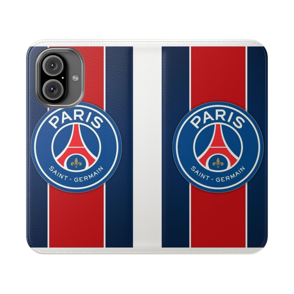 Paris Saint Germain-themed flip phone case with club logo