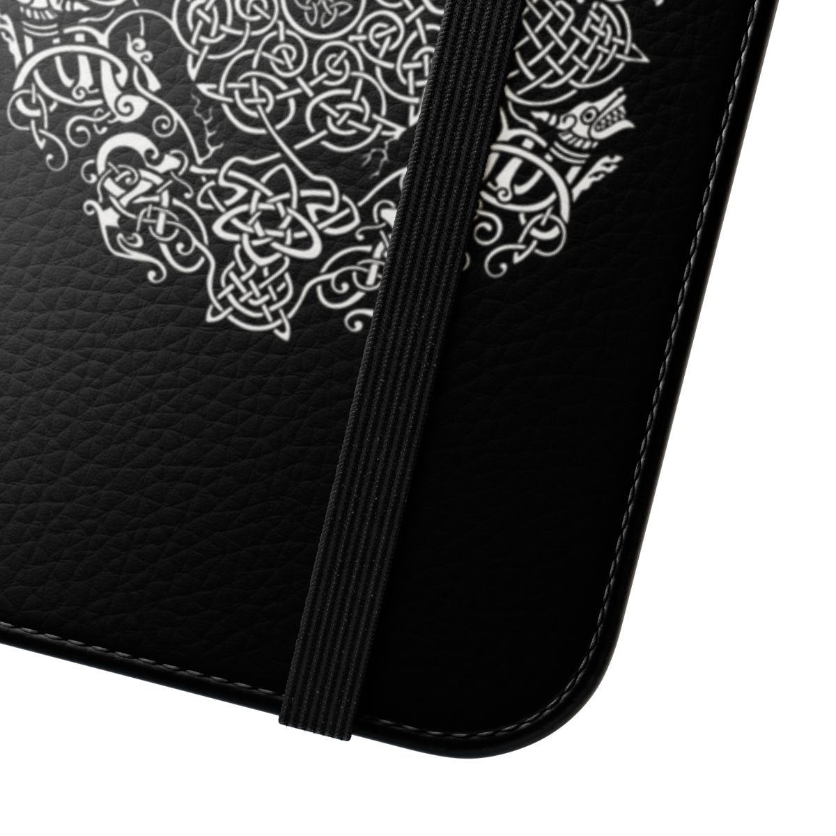 Stylish phone case featuring an intricate tree of life design with Celtic, Viking, and Irish inspired elements. - Close Up