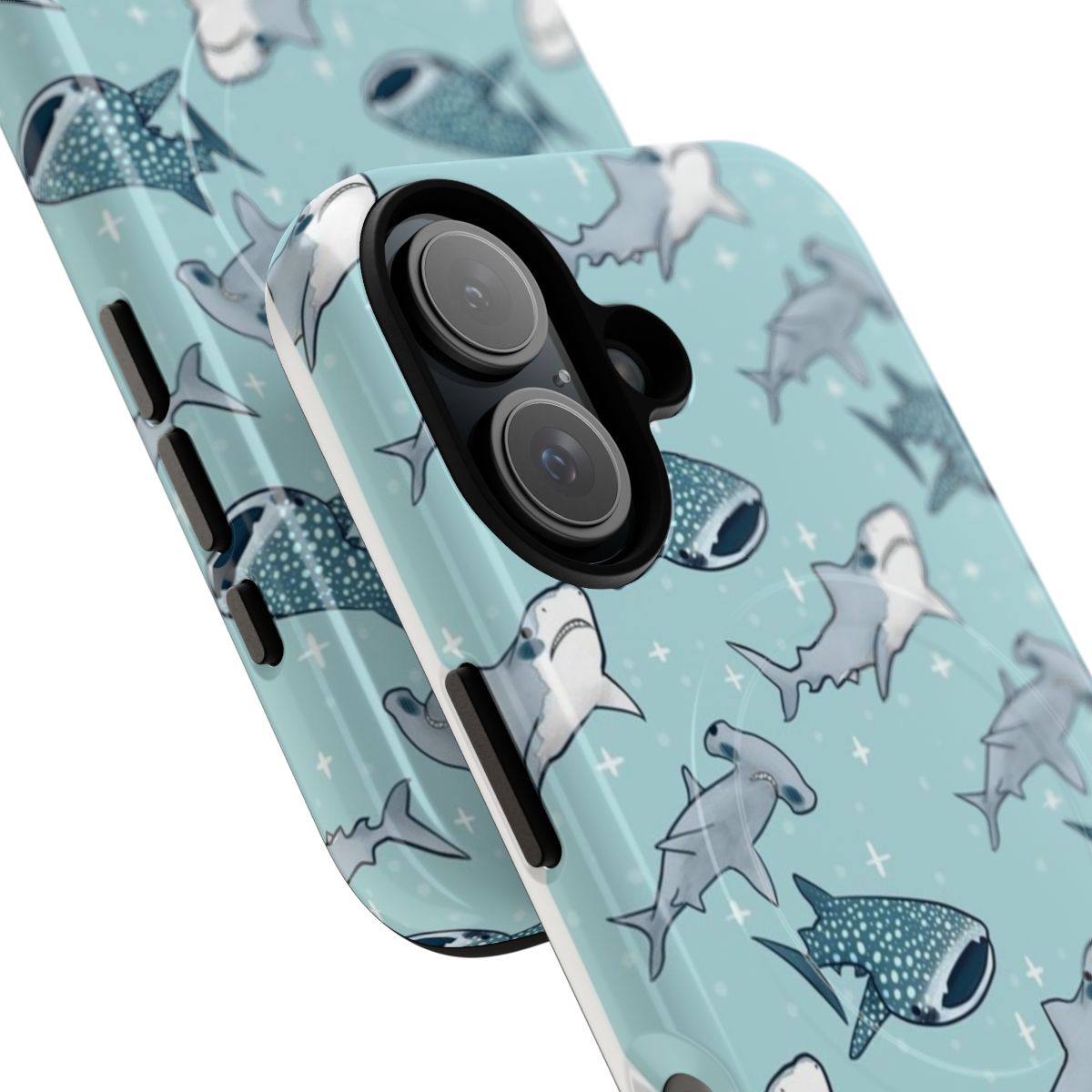 Shark pattern phone case with magnetic closure and tough protection - Detail