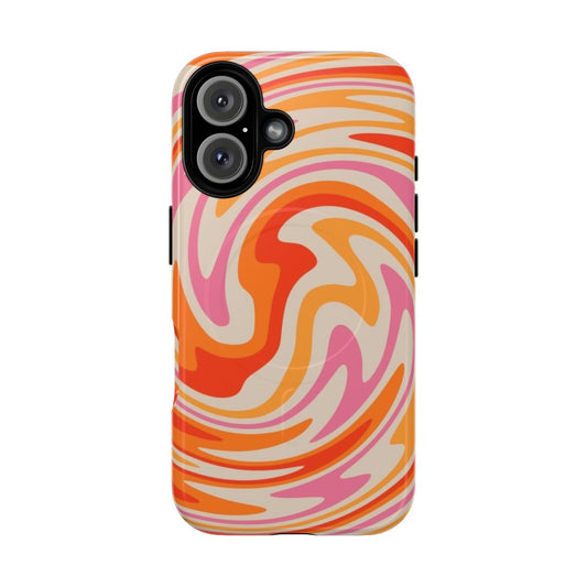 Retro abstract swirl pattern phone case with vibrant 70s colors and psychedelic design