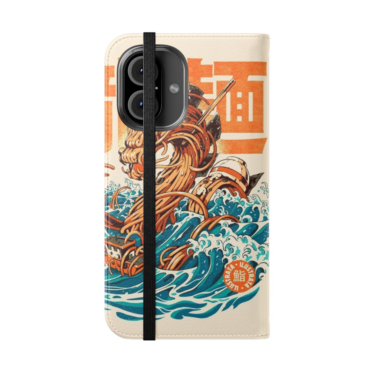 Flip cover phone case featuring a ramen dragon inspired by the famous Japanese art of Hokusai's "The Great Wave off Kanagawa" - Folded Front