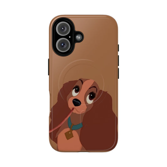 A magnetic and durable phone case featuring the characters Lady and the Tramp from the beloved Disney animated movie.