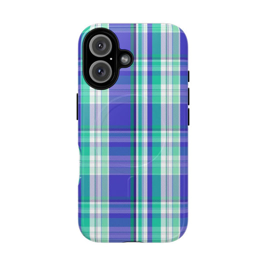 Colorful tartan pattern phone case with LGBTQ pride flag design