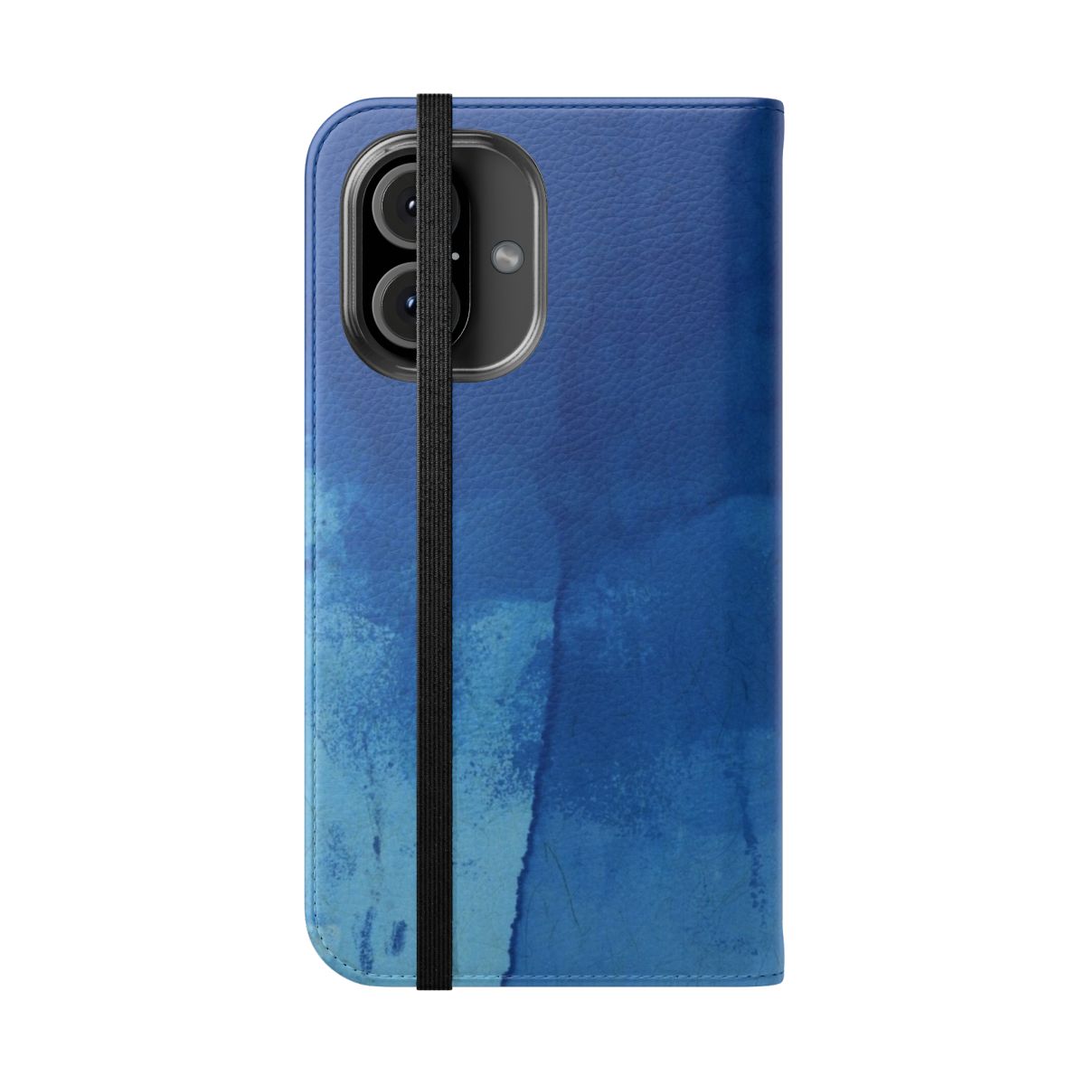 Blue ink spill design on a smartphone flip cover case - Folded Front