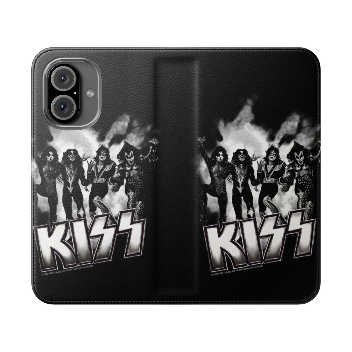 Black and white flip phone case featuring the KISS "Destroyer" logo