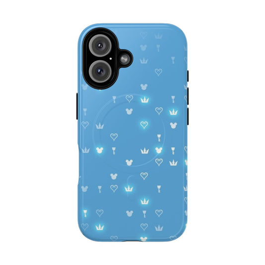 Kingdom Hearts inspired phone case with a stylized pattern and magnetic closure