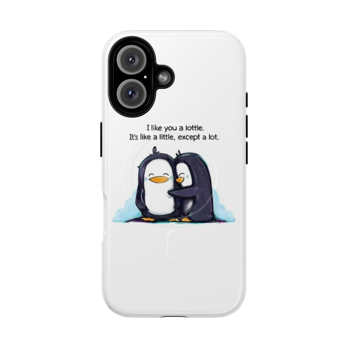 Penguin phone case with two penguins hugging each other