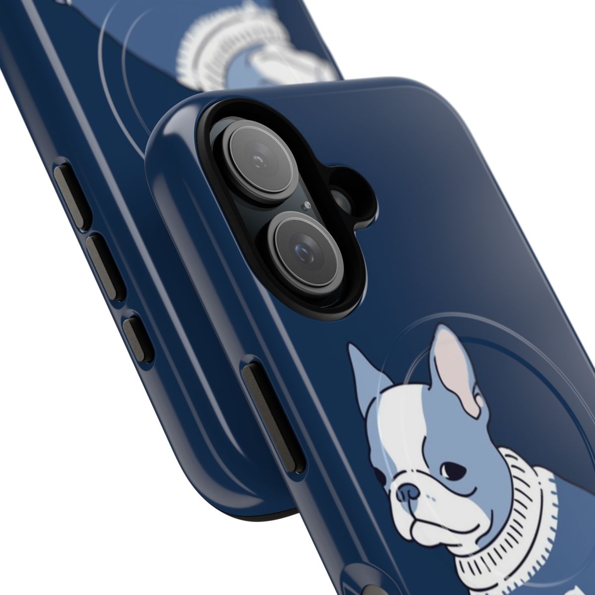 Phone case featuring a stylish blue bulldog design, perfect for Georgetown University fans - Detail