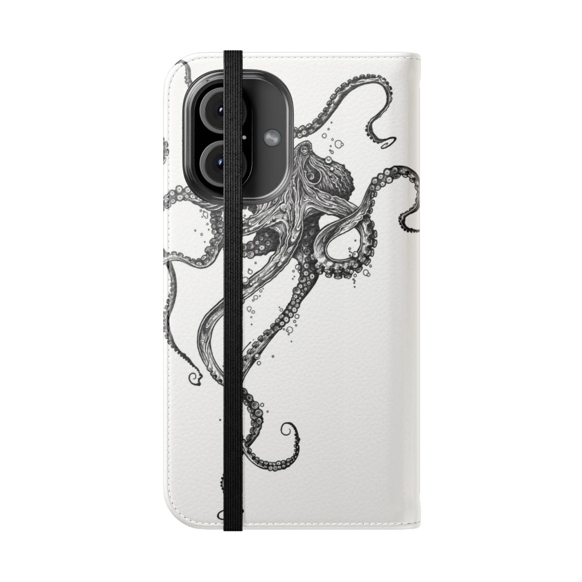 Artistic black and white octopus tentacle design phone case - Folded Front