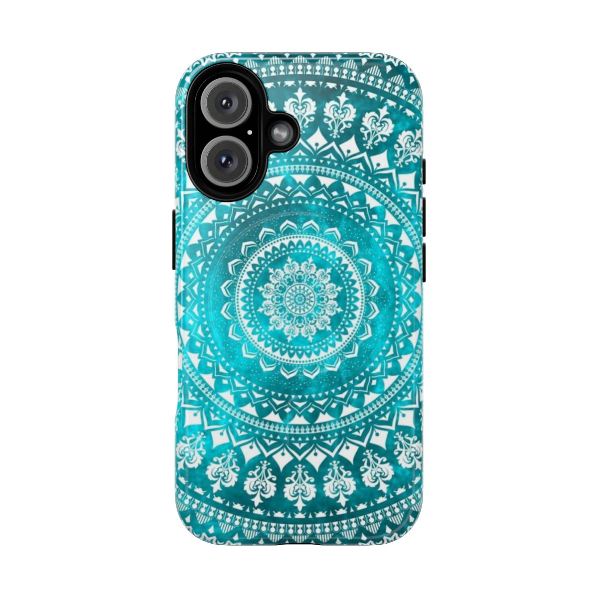 Turquoise mandala phone case with tribal, floral pattern and decorative design