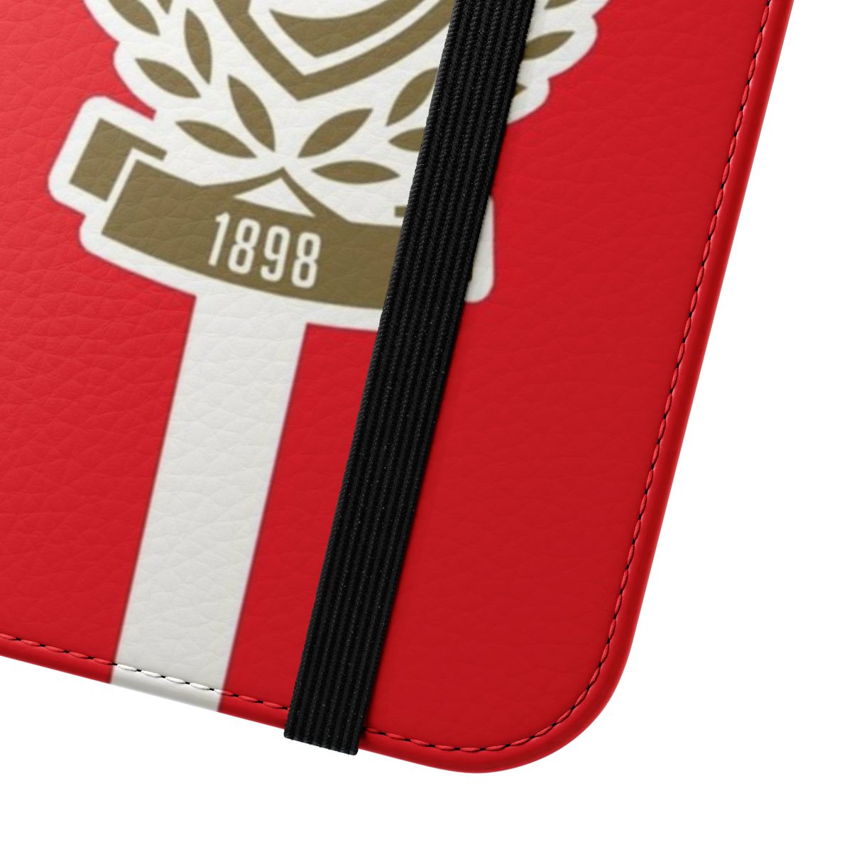 Red and white Standard de Liège inspired flip cover phone case - Close Up