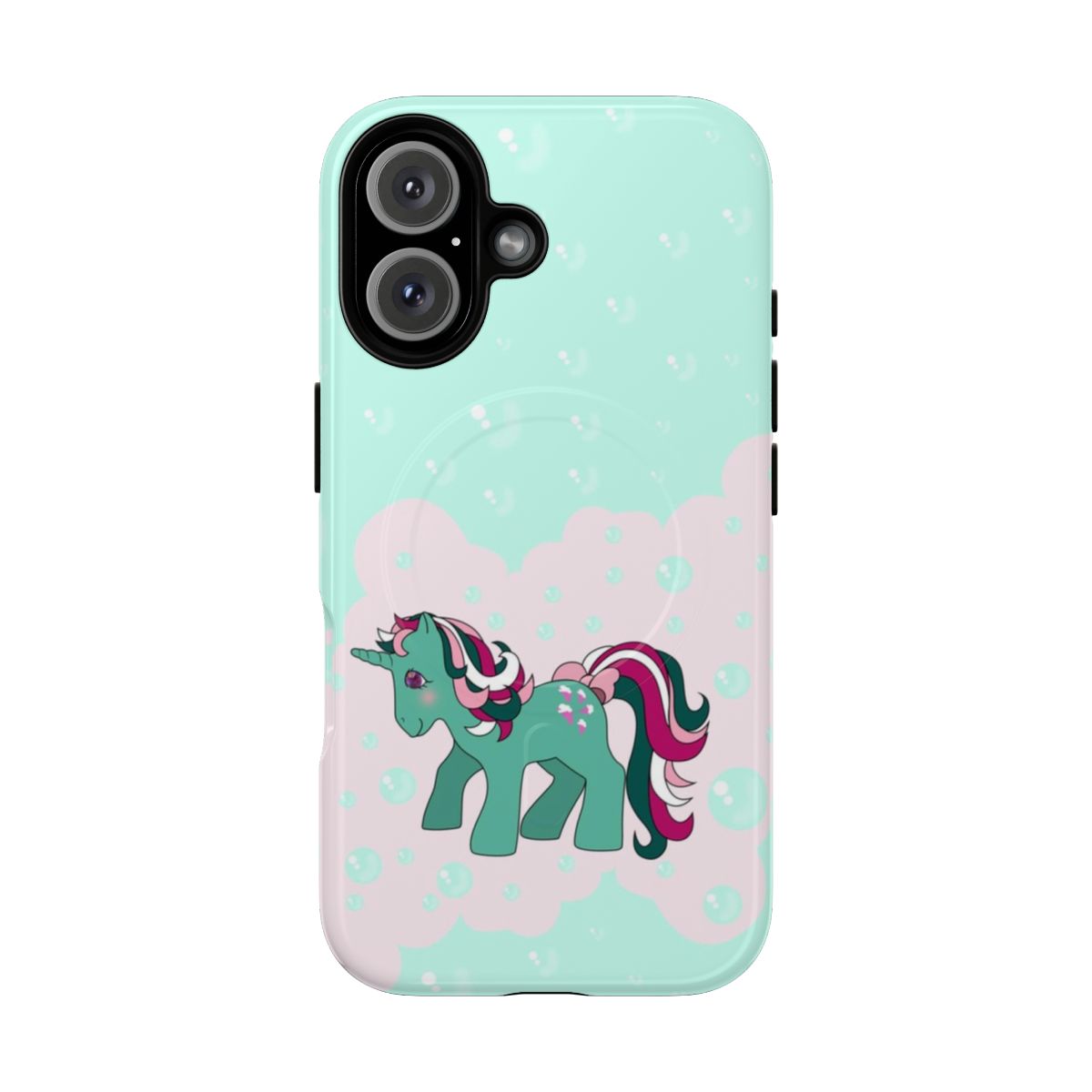 Colorful phone case with a vintage My Little Pony design, featuring pastel colors and a nostalgic 1980s aesthetic.