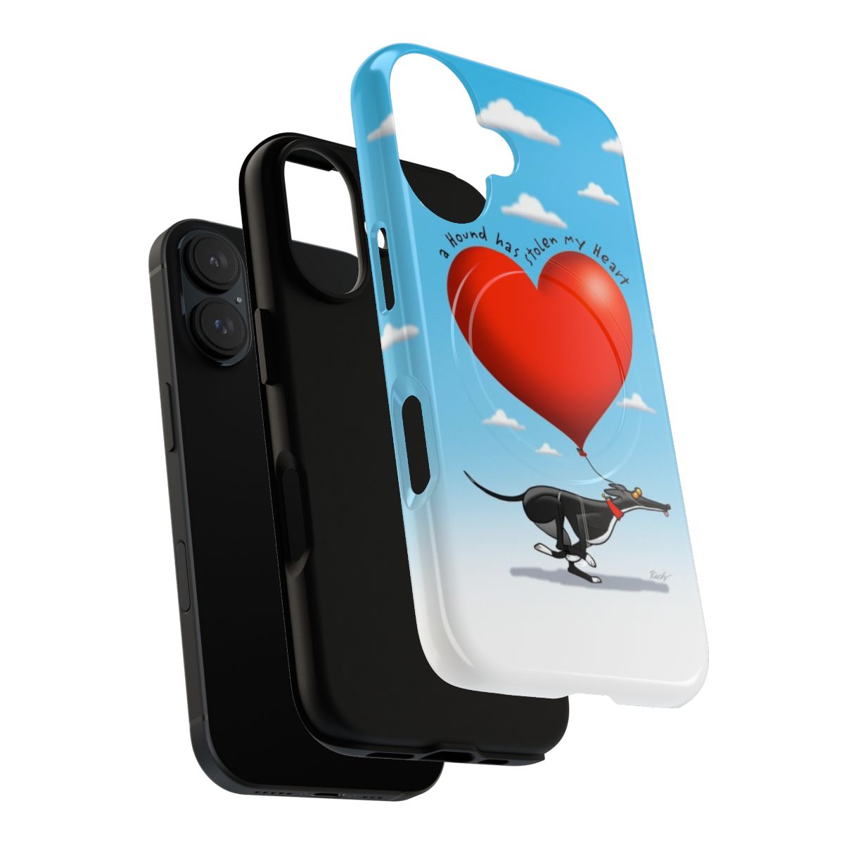 Black hound magnetic tough phone case with a cartoon heart design - Layers