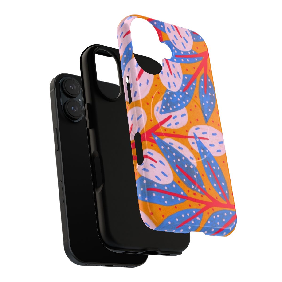 Magnetic phone case with a vibrant gold sky and forest nature pattern - Layers