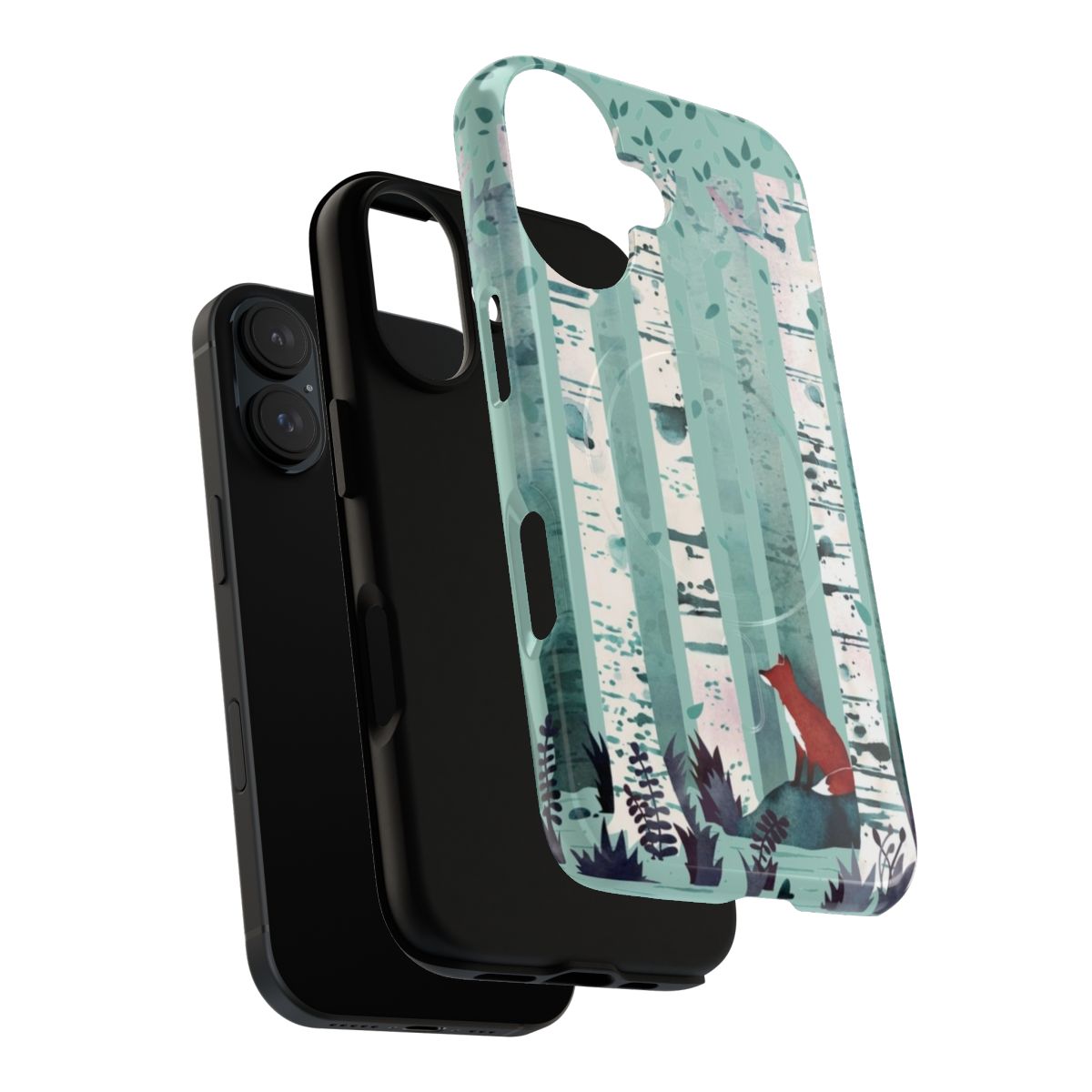 Watercolor nature design featuring birch trees in a forest on a phone case - Layers