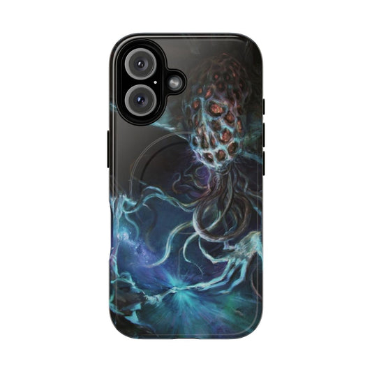 Cosmic, sci-fi magnetic phone case with lovecraftian, psychedelic monster design