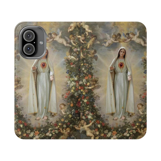 Flip cover phone case featuring the Blessed Virgin Mary and the Immaculate Heart of Mary