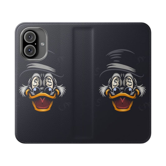 Flip cover phone case with Scrooge McDuck cartoon logo design