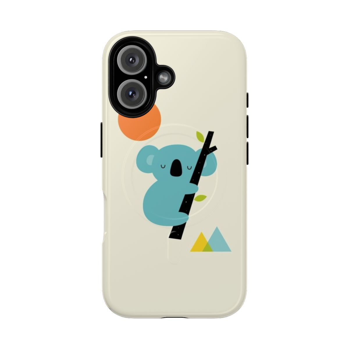 Magnetic tough phone case featuring a colorful, geometric koala design in a dreamy, cosmic landscape.