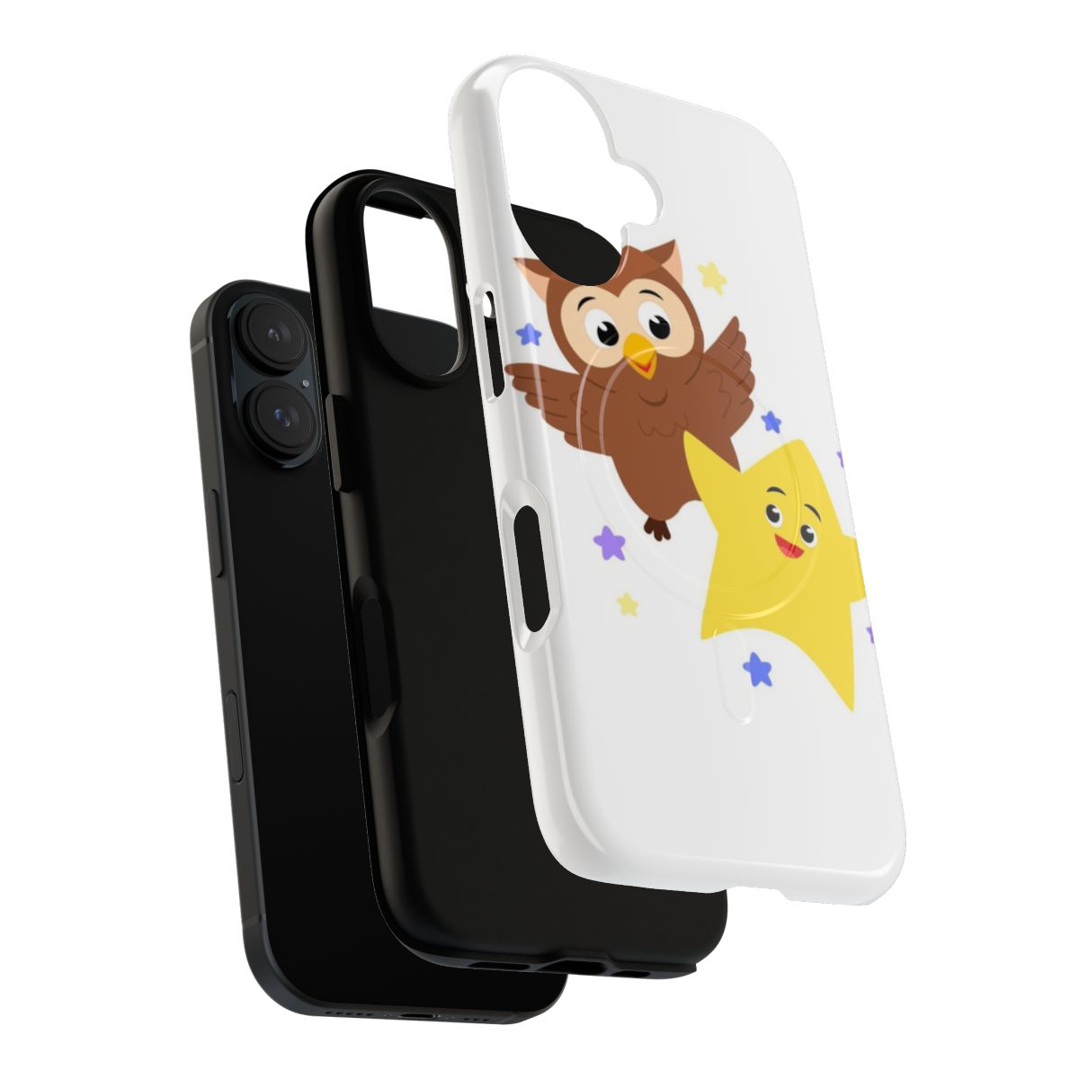 Magnetic protective phone case with a cute owl and star design - Layers