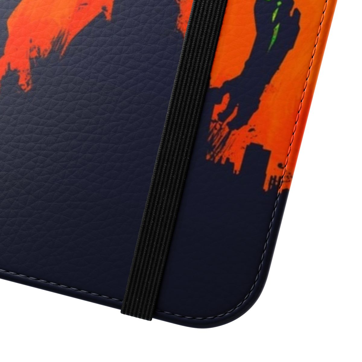 Evangelion-inspired flip cover phone case with minimalist silhouette design - Close Up