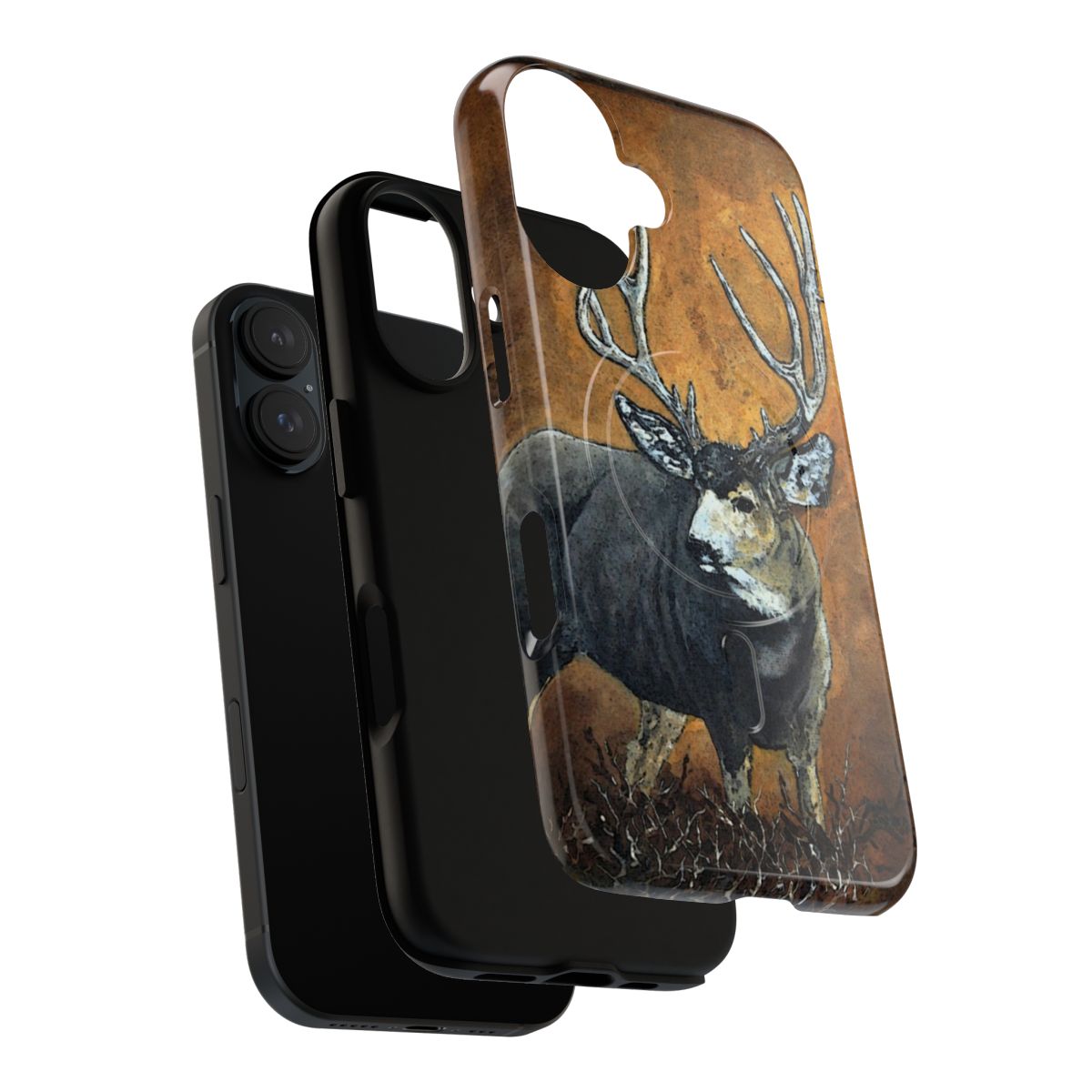 Mule deer oil painting on a magnetic phone case - Layers