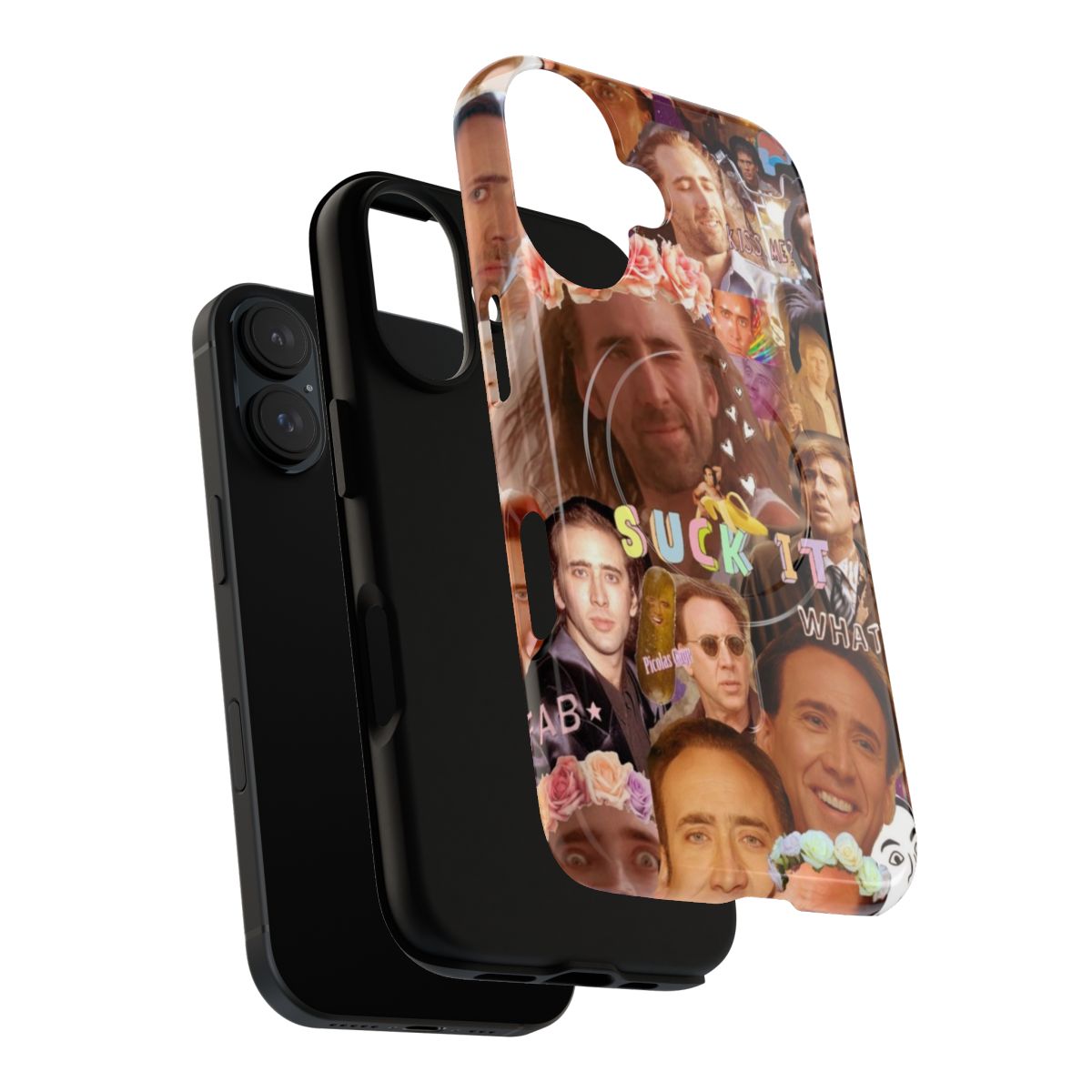 A collage of images featuring actor Nicolas Cage on a magnetic tough phone case - Layers