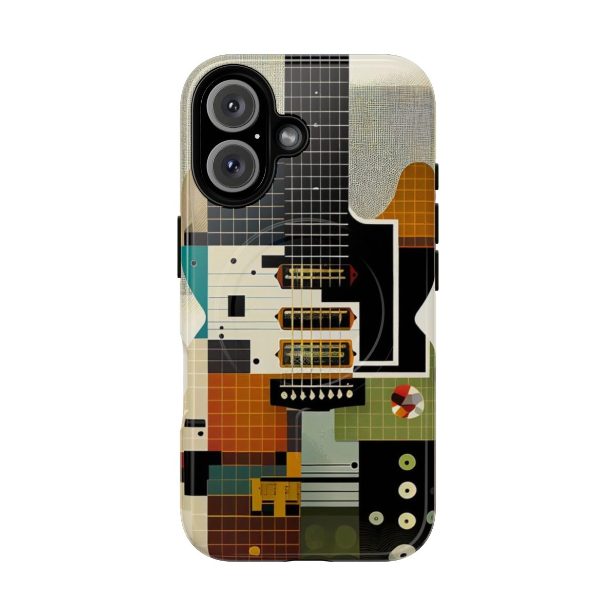 Durable guitar-themed phone case with magnetic closure