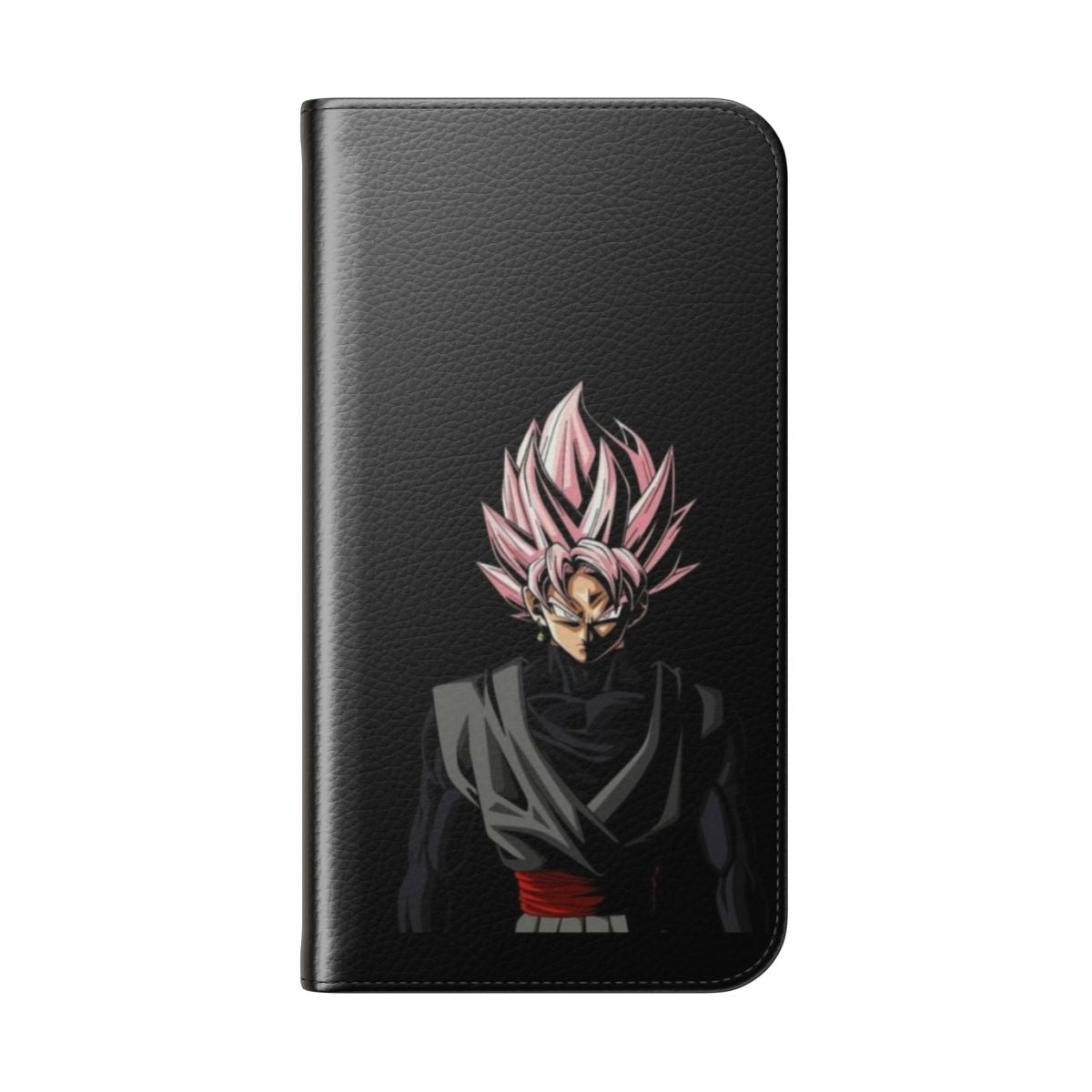 Black flip cover phone case with Goku graphics from Dragon Ball Z - Folded Back